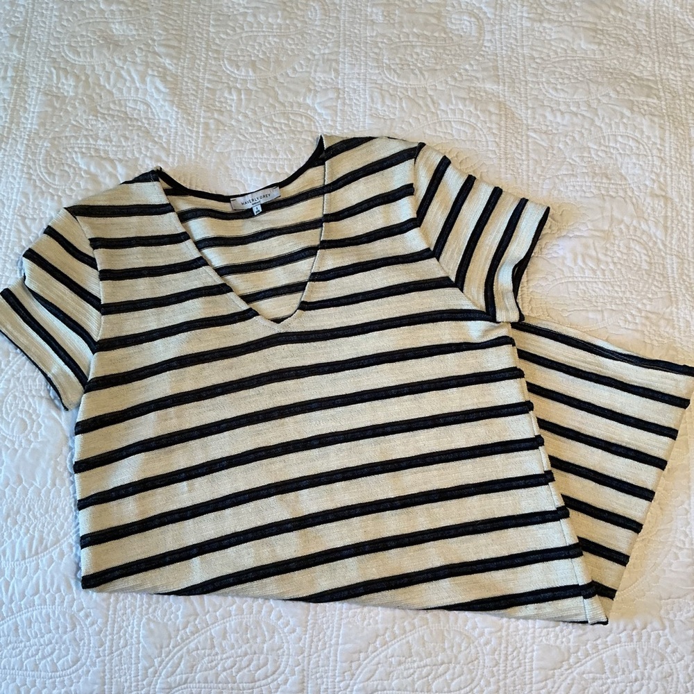 Waverly Grey Liberante Women’s S Textured Stripe V-Neck Shirt Dress, Made in USA